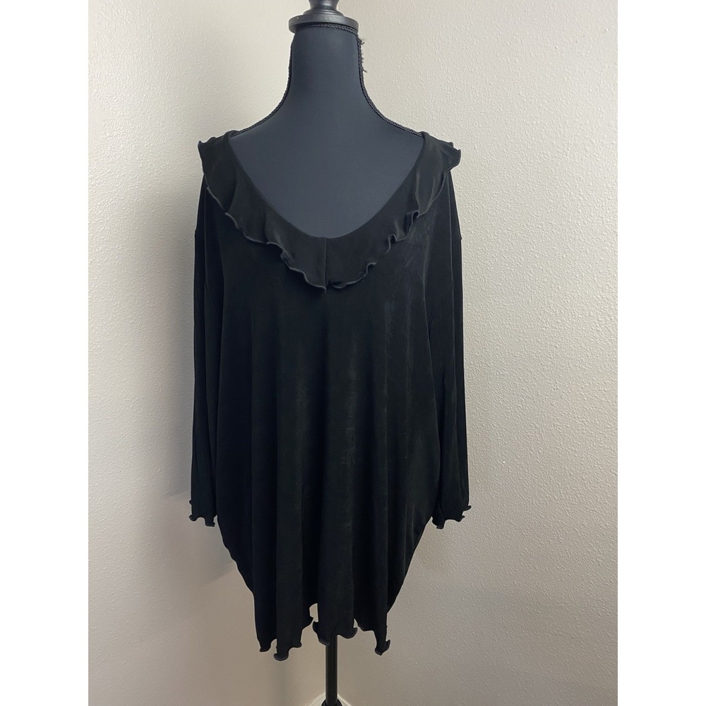 Lane Bryant Blouse Women's 26/28 Black Ruffle Business Wear Office 3/4 Sleeve